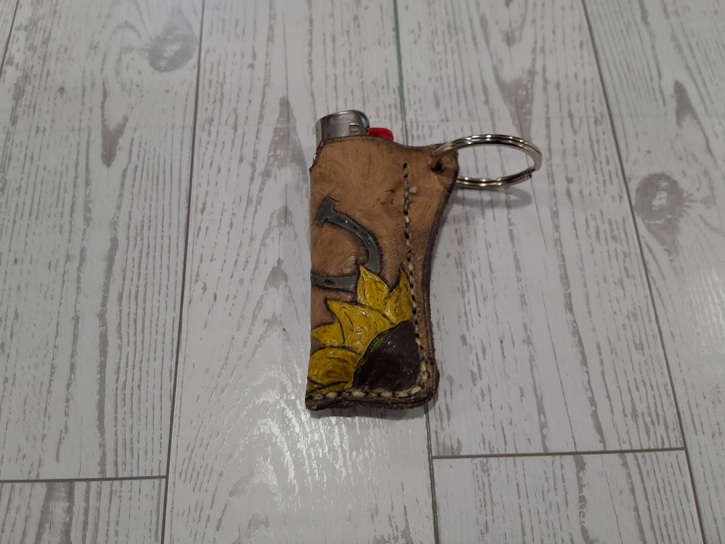 Leather Sunflower Lighter Keychain