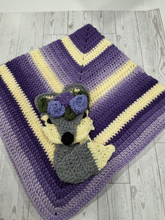 Crochet purple ombre wolf baby gift set