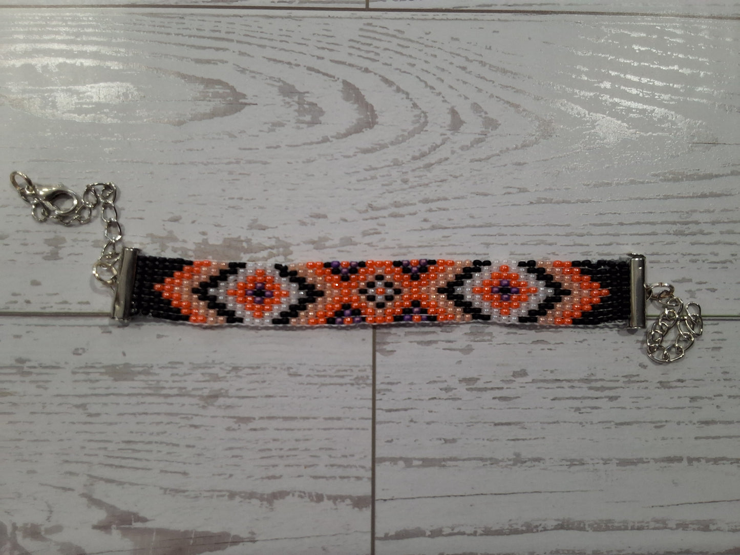 Vibrant Orange Aztec Beaded Bracelet