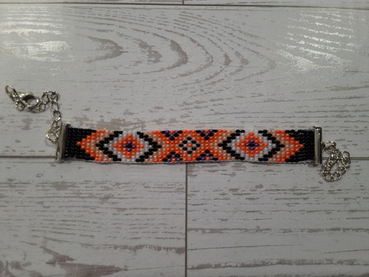 Vibrant Orange Aztec Beaded Bracelet