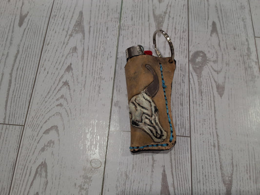 Leather Bull Skull Lighter Cover