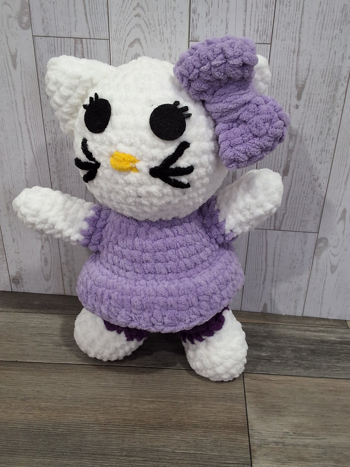 White and purple Jumbo Crochet Cat