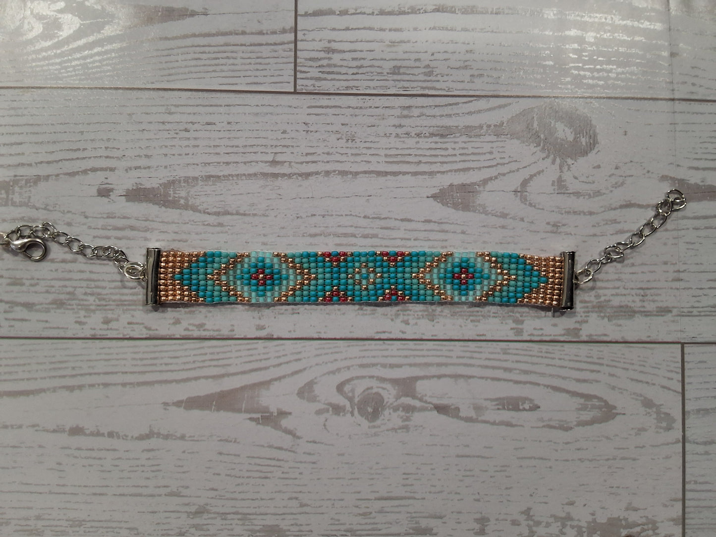 Beaded teal and gold Aztec Bracelet