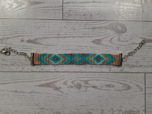 Beaded teal and gold Aztec Bracelet