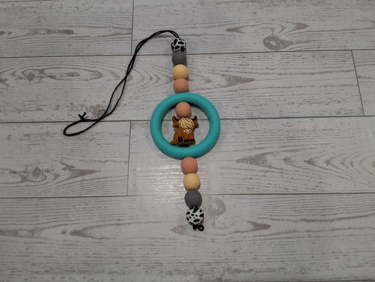 Silicone beaded highland cow rear view mirror charm