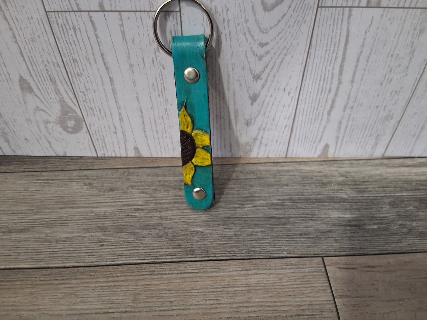 Leather Sunflower Keychain