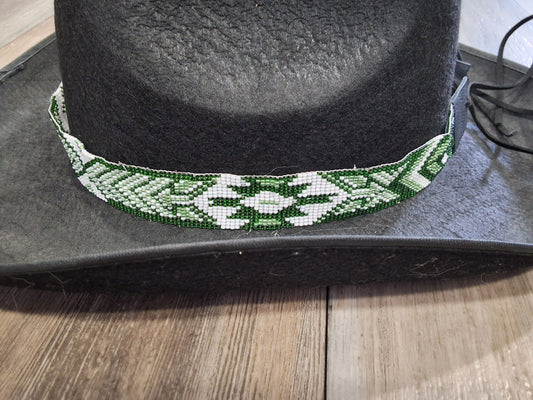 Green and white Aztec and cross beaded hat band