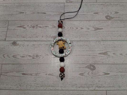 Silicone beaded highland cow rearview mirror charm